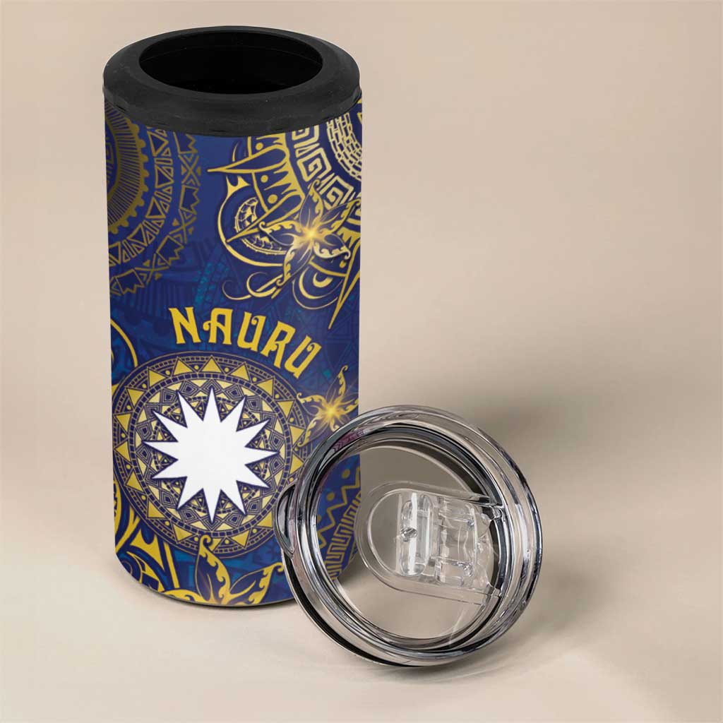 Personalised Nauru 4 in 1 Can Cooler Tumbler Hibiscus Polynesian Tribal Pattern
