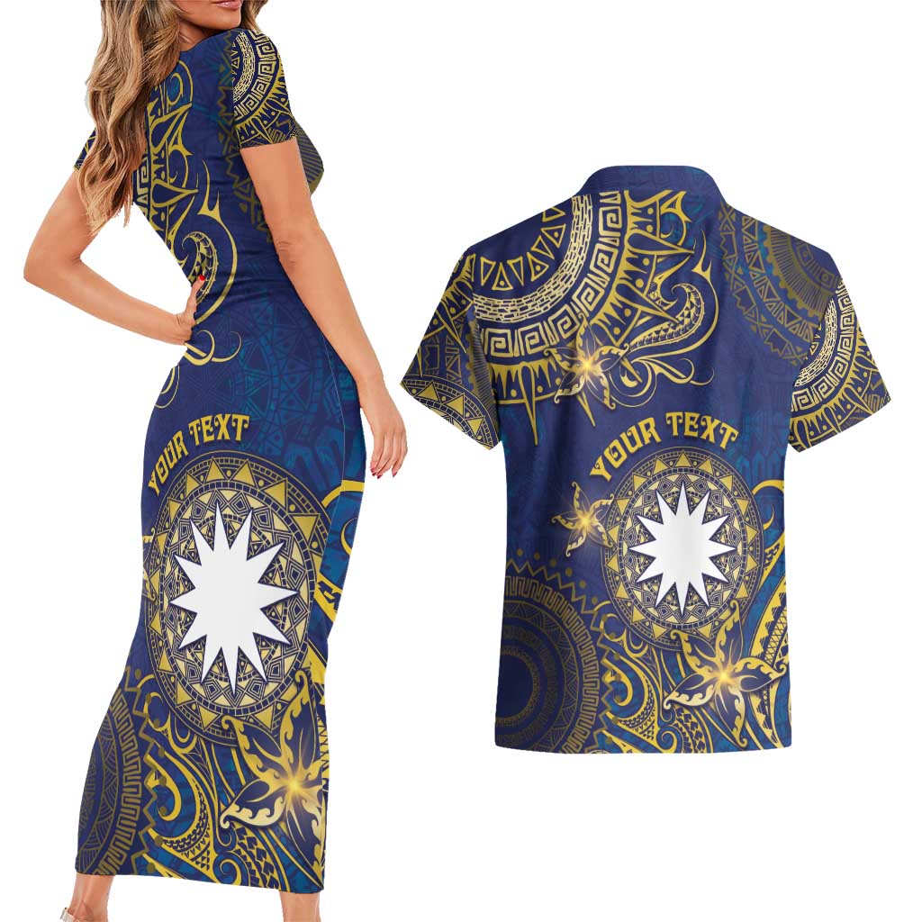 Personalised Nauru Couples Matching Short Sleeve Bodycon Dress and Hawaiian Shirt Hibiscus Polynesian Tribal Pattern DT05 - Polynesian Pride
