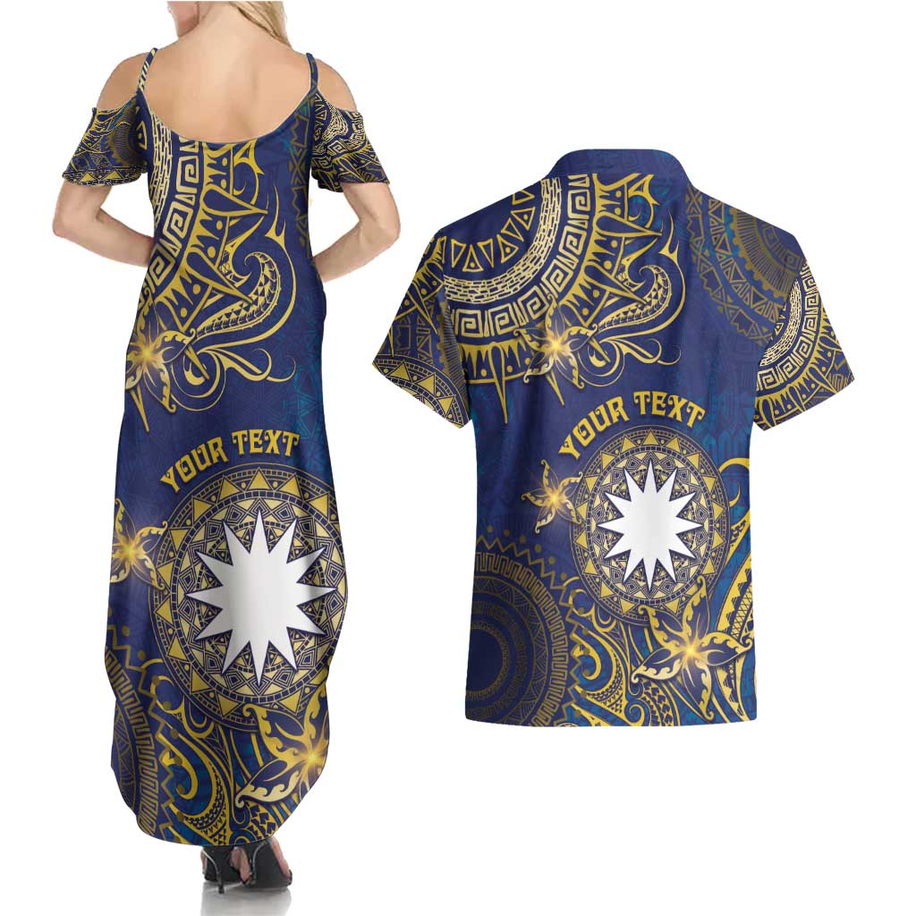 Personalised Nauru Couples Matching Summer Maxi Dress and Hawaiian Shirt Hibiscus Polynesian Tribal Pattern