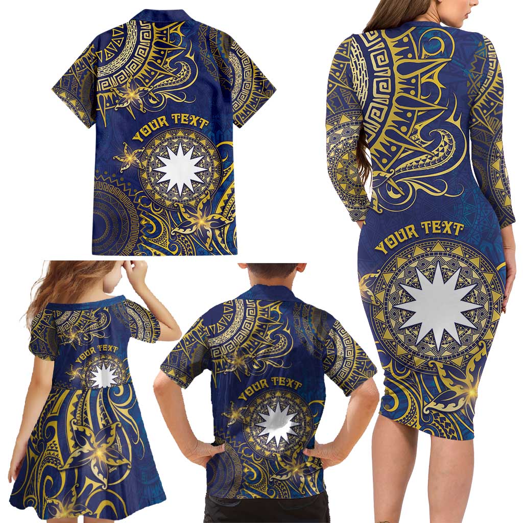 Personalised Nauru Family Matching Long Sleeve Bodycon Dress and Hawaiian Shirt Hibiscus Polynesian Tribal Pattern DT05 - Polynesian Pride