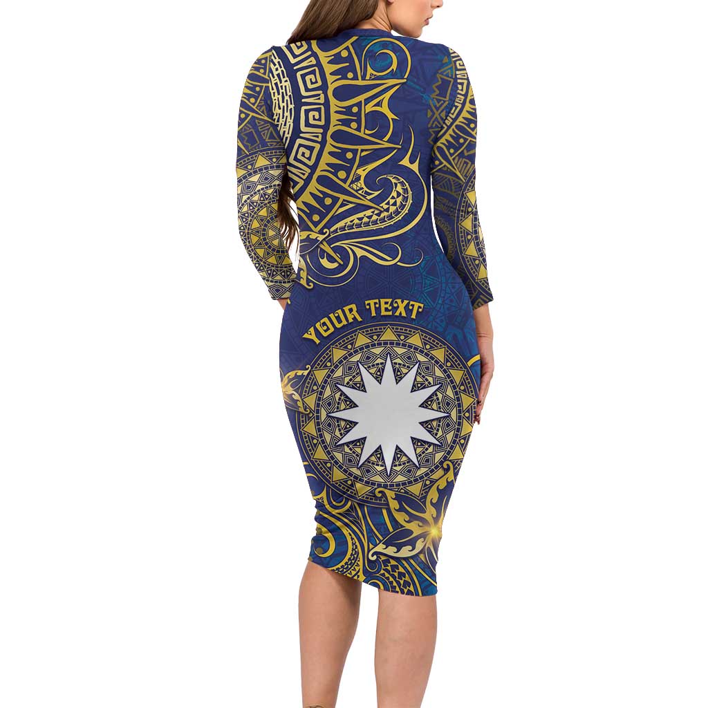 Personalised Nauru Family Matching Long Sleeve Bodycon Dress and Hawaiian Shirt Hibiscus Polynesian Tribal Pattern DT05 - Polynesian Pride