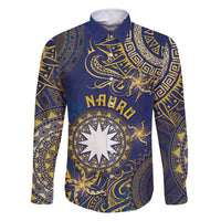 Personalised Nauru Family Matching Mermaid Dress and Hawaiian Shirt Hibiscus Polynesian Tribal Pattern DT05 Dad's Shirt - Long Sleeve Navy - Polynesian Pride