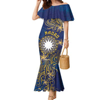 Personalised Nauru Family Matching Mermaid Dress and Hawaiian Shirt Hibiscus Polynesian Tribal Pattern DT05 Mom's Dress Navy - Polynesian Pride