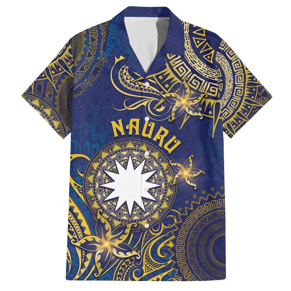 Personalised Nauru Family Matching Puletasi and Hawaiian Shirt Hibiscus Polynesian Tribal Pattern DT05 Dad's Shirt - Short Sleeve Navy - Polynesian Pride