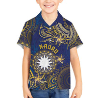 Personalised Nauru Family Matching Short Sleeve Bodycon Dress and Hawaiian Shirt Hibiscus Polynesian Tribal Pattern DT05 Son's Shirt Navy - Polynesian Pride