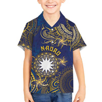Personalised Nauru Family Matching Summer Maxi Dress and Hawaiian Shirt Hibiscus Polynesian Tribal Pattern DT05 Son's Shirt Navy - Polynesian Pride