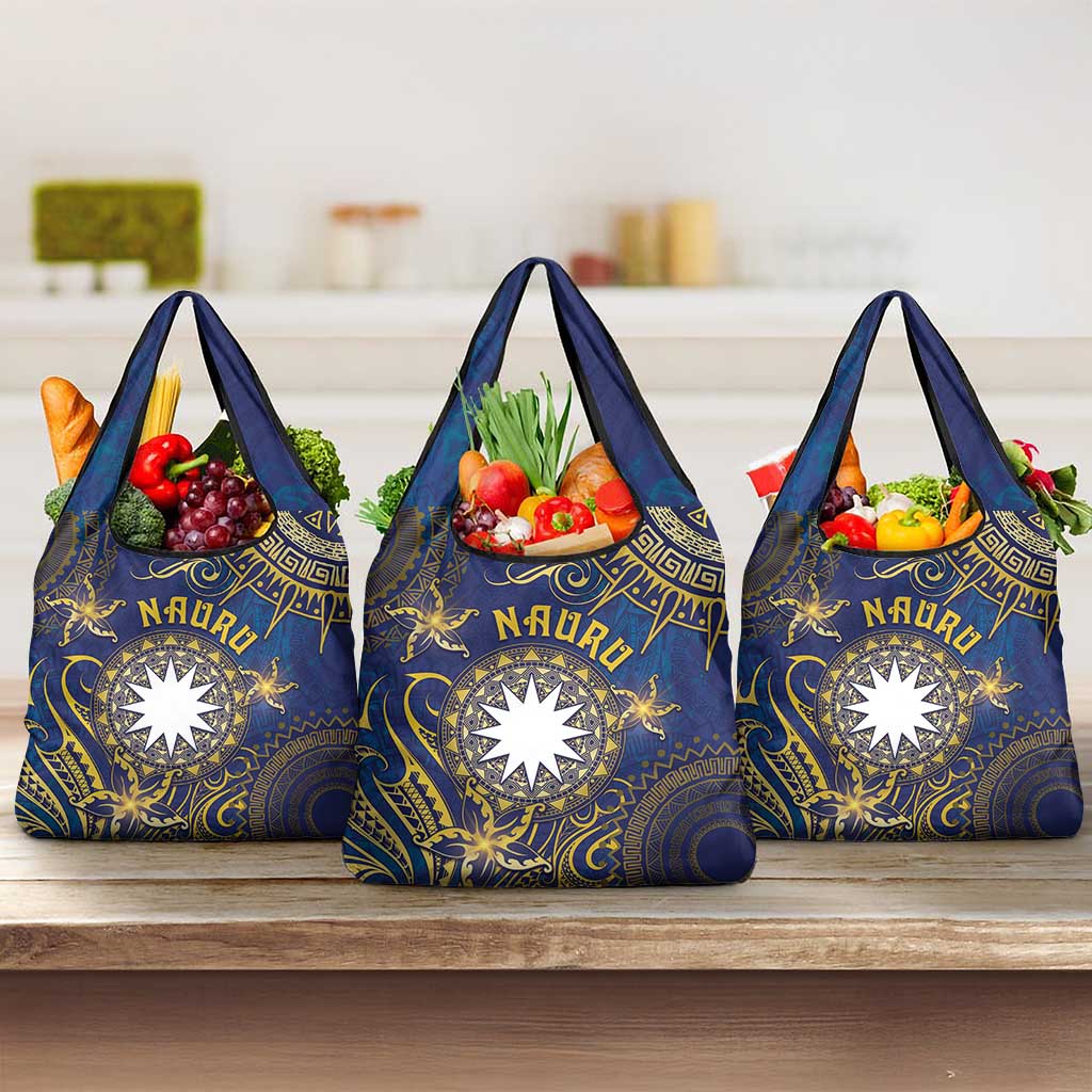 Nauru Grocery Bag Hibiscus Polynesian Tribal Pattern DT05 3-pack One Size Navy - Polynesian Pride