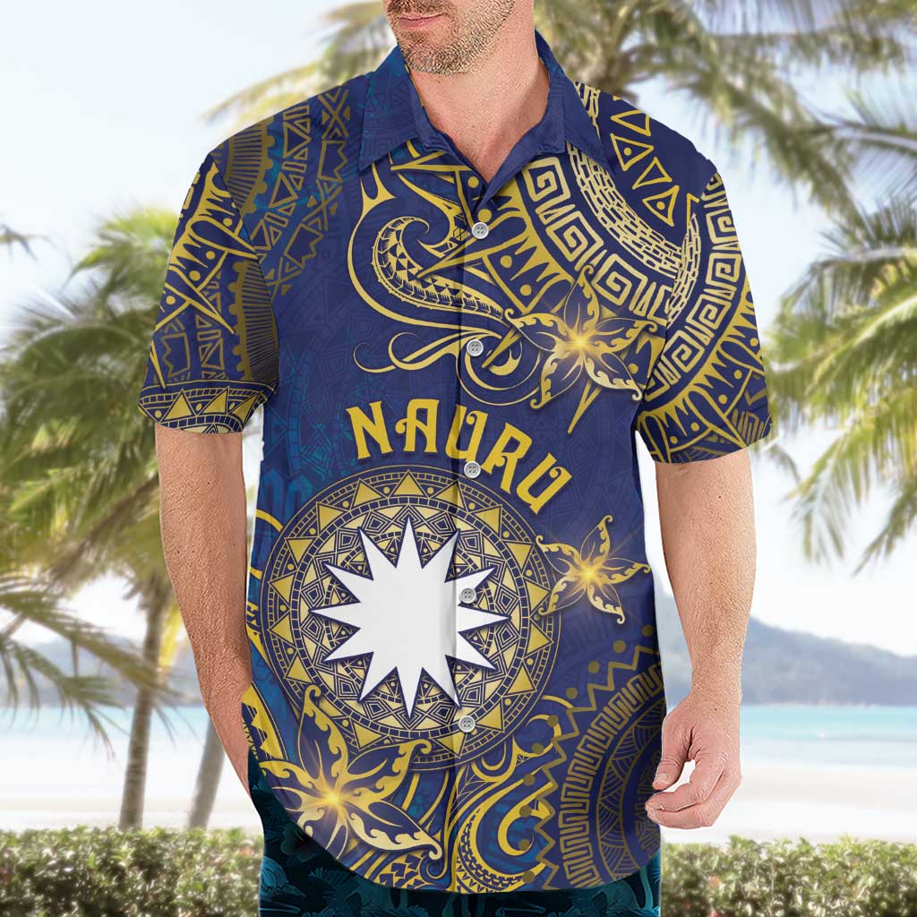Personalised Nauru Hawaiian Shirt Hibiscus Polynesian Tribal Pattern
