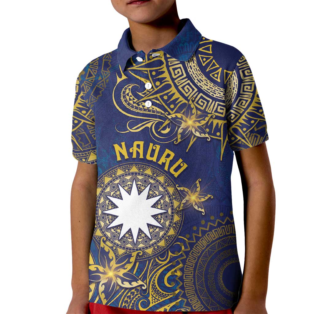 Personalised Nauru Kid Polo Shirt Hibiscus Polynesian Tribal Pattern