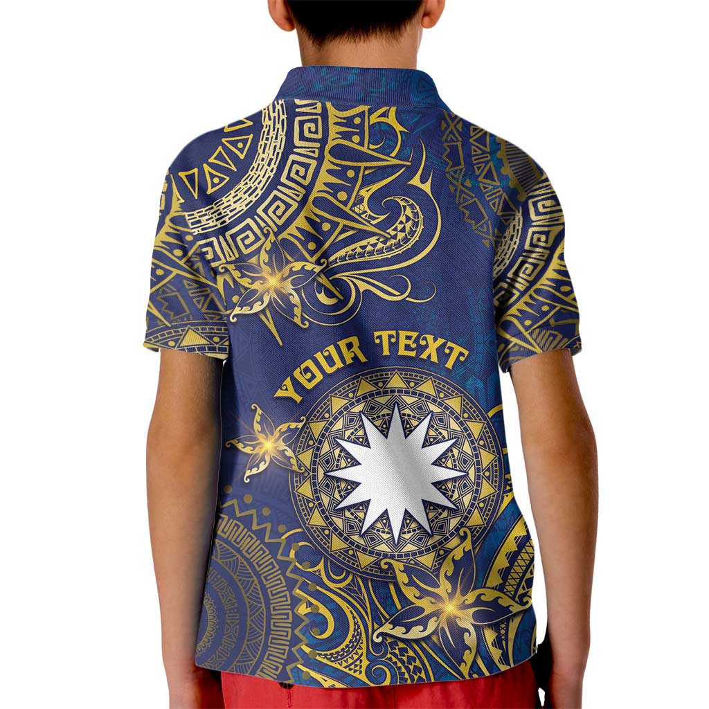 Personalised Nauru Kid Polo Shirt Hibiscus Polynesian Tribal Pattern