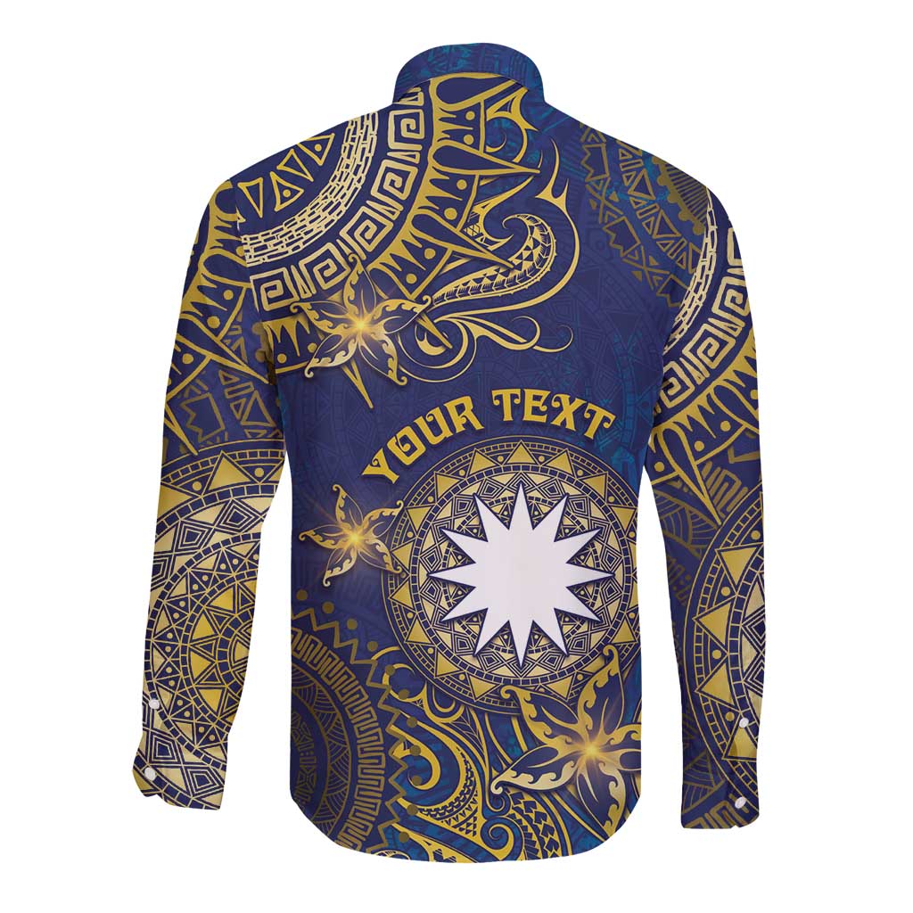 Personalised Nauru Long Sleeve Button Shirt Hibiscus Polynesian Tribal Pattern DT05 - Polynesian Pride