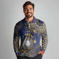 Personalised Nauru Long Sleeve Polo Shirt Hibiscus Polynesian Tribal Pattern DT05 - Polynesian Pride