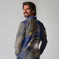 Personalised Nauru Long Sleeve Polo Shirt Hibiscus Polynesian Tribal Pattern DT05 - Polynesian Pride