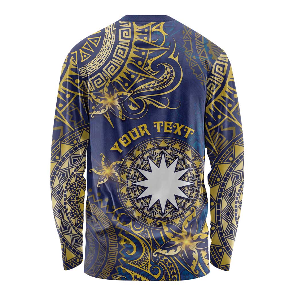 Personalised Nauru Long Sleeve Shirt Hibiscus Polynesian Tribal Pattern DT05 - Polynesian Pride