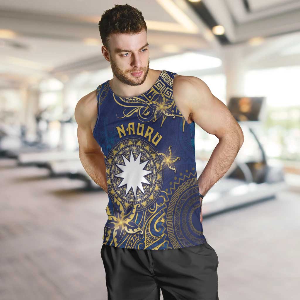 Personalised Nauru Men Tank Top Hibiscus Polynesian Tribal Pattern DT05 Navy - Polynesian Pride