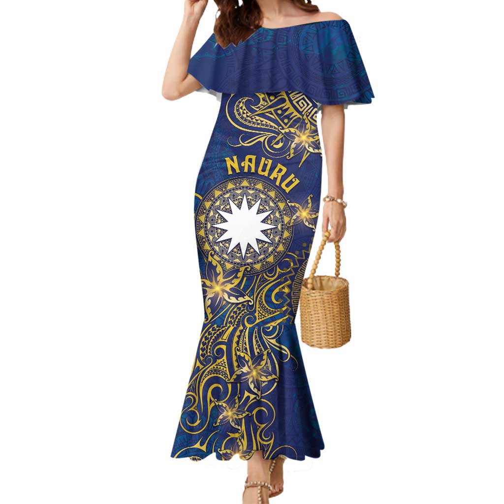 Personalised Nauru Mermaid Dress Hibiscus Polynesian Tribal Pattern DT05 Women Navy - Polynesian Pride