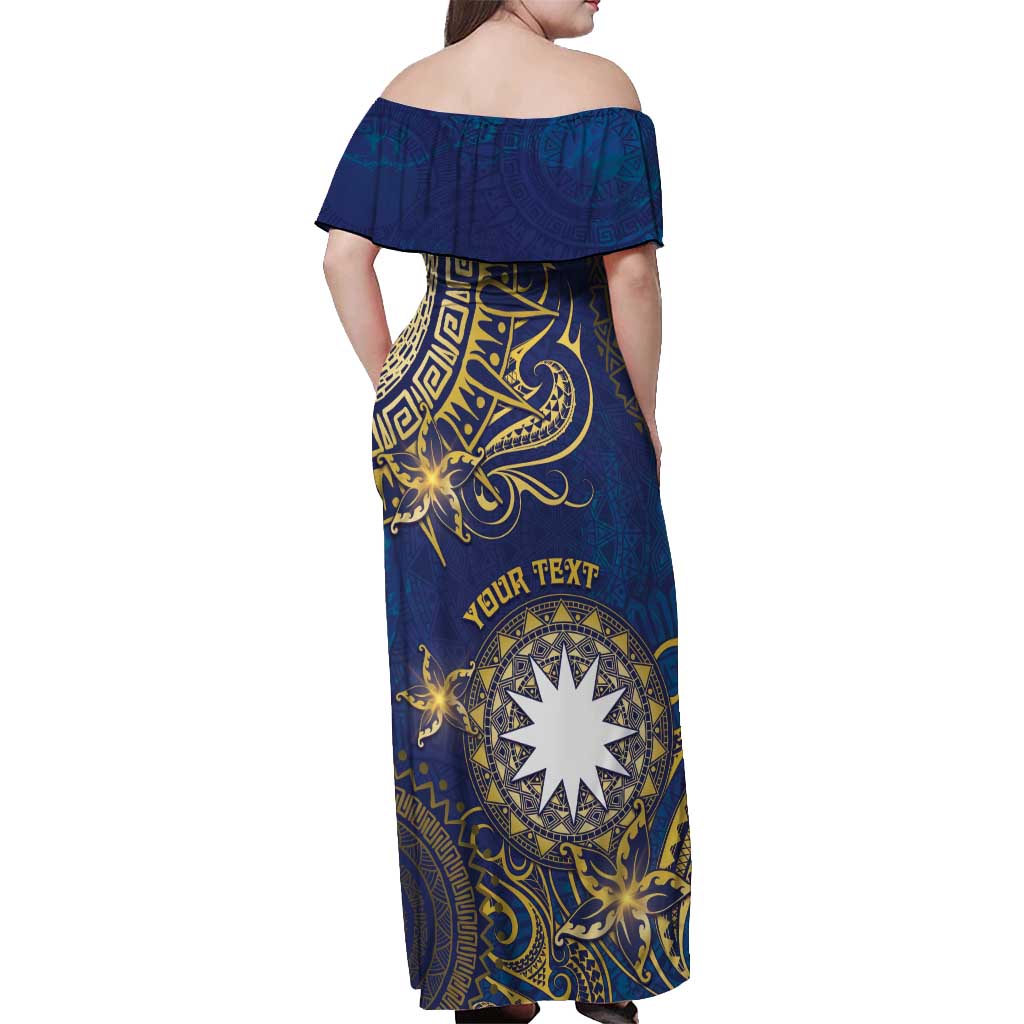 Personalised Nauru Off Shoulder Maxi Dress Hibiscus Polynesian Tribal Pattern DT05 - Polynesian Pride