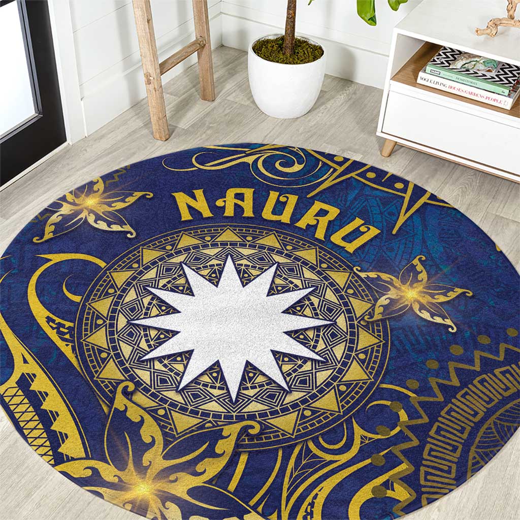 Nauru Round Carpet Hibiscus Polynesian Tribal Pattern