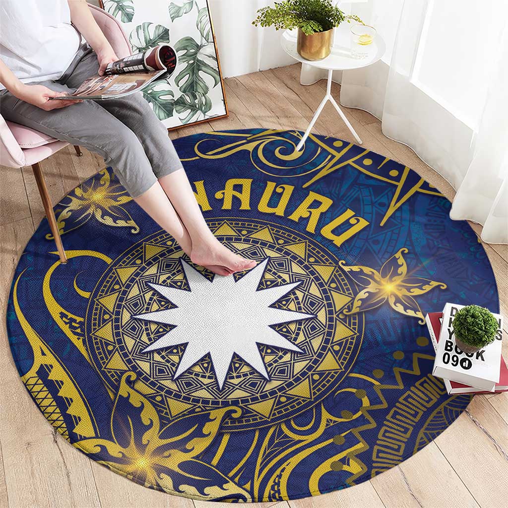 Nauru Round Carpet Hibiscus Polynesian Tribal Pattern