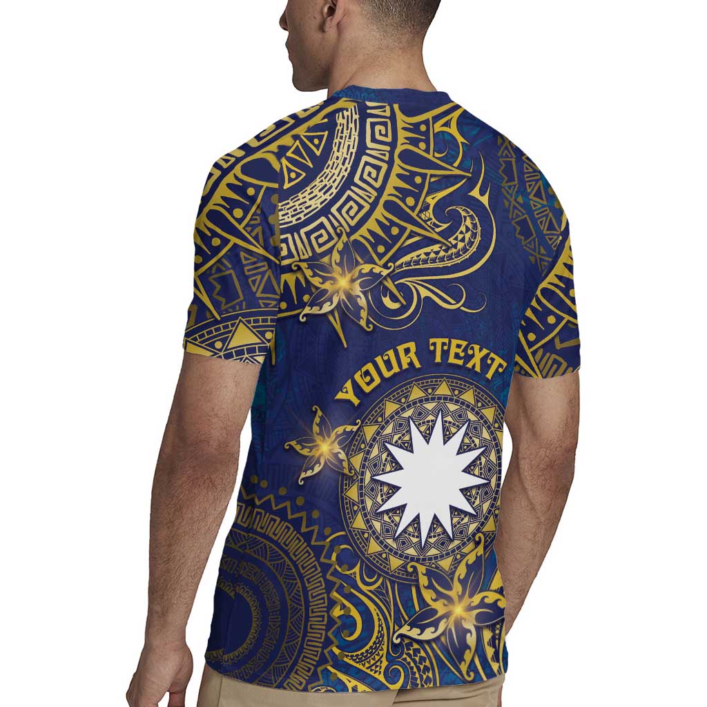 Personalised Nauru Rugby Jersey Hibiscus Polynesian Tribal Pattern
