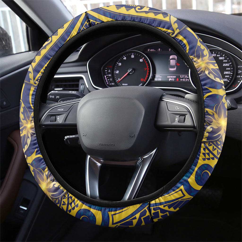 Nauru Steering Wheel Cover Hibiscus Polynesian Tribal Pattern