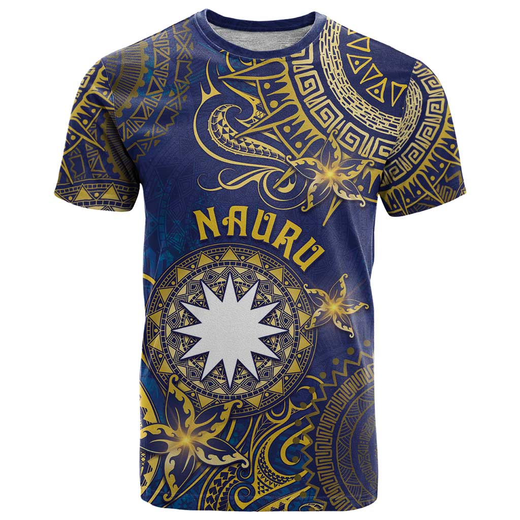 Personalised Nauru T Shirt Hibiscus Polynesian Tribal Pattern DT05 Navy - Polynesian Pride