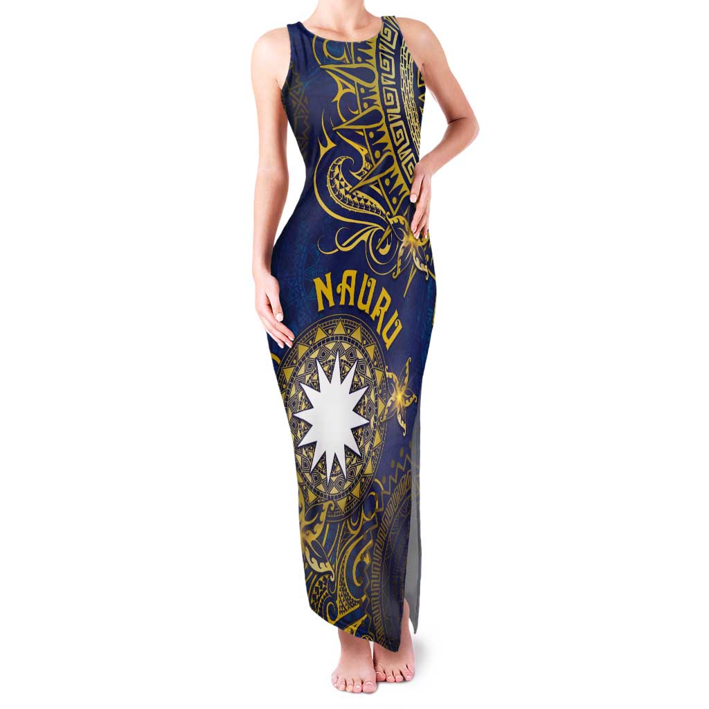 Personalised Nauru Tank Maxi Dress Hibiscus Polynesian Tribal Pattern DT05 Women Navy - Polynesian Pride