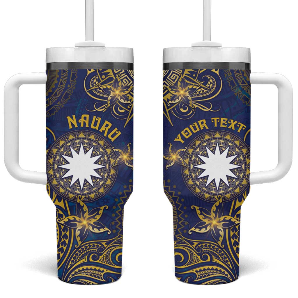 Personalised Nauru Tumbler With Handle Hibiscus Polynesian Tribal Pattern DT05 One Size: 40 oz Navy - Polynesian Pride