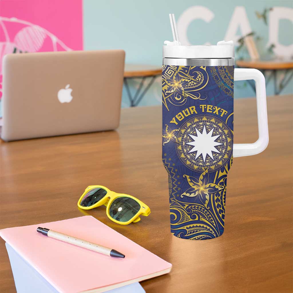 Personalised Nauru Tumbler With Handle Hibiscus Polynesian Tribal Pattern DT05 - Polynesian Pride