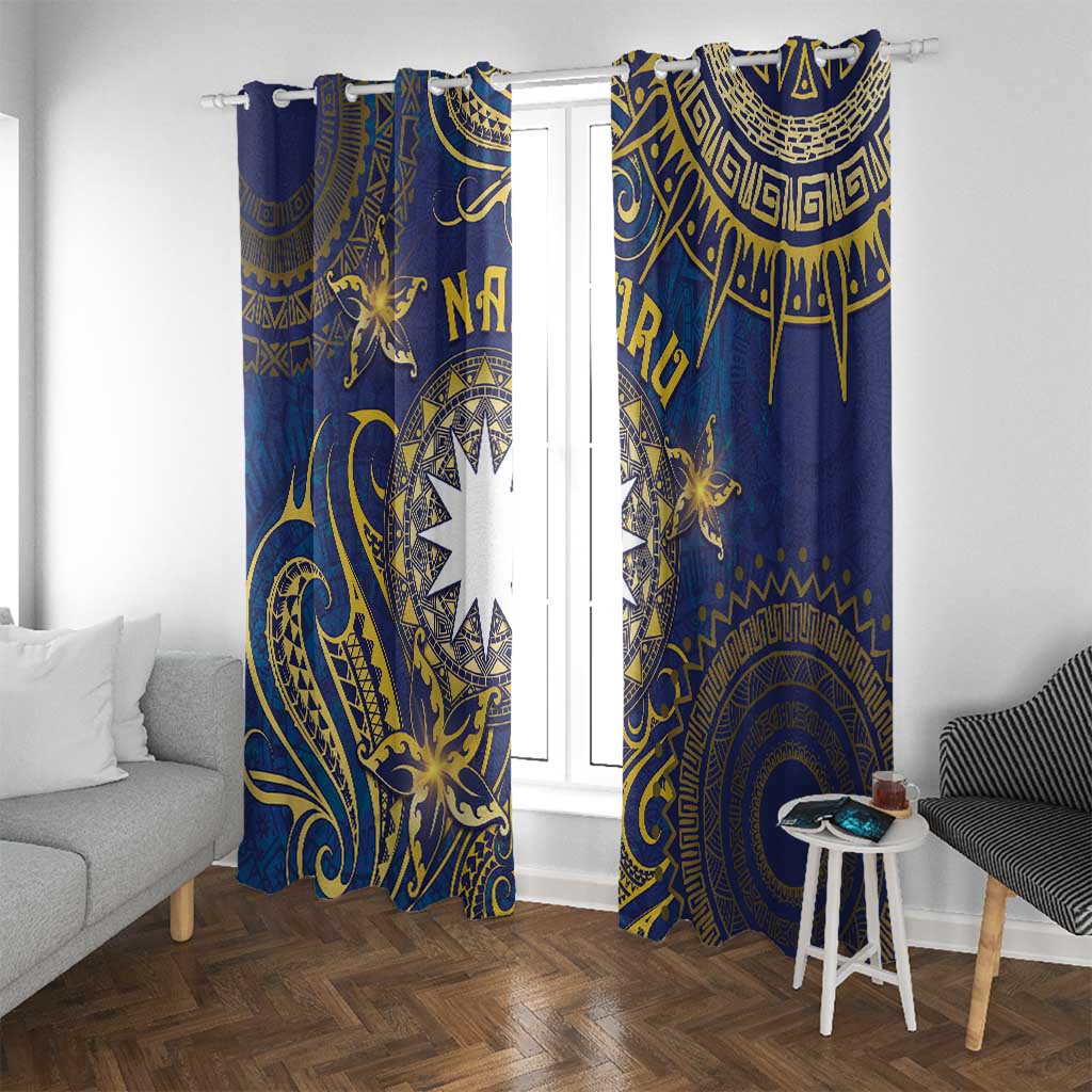 Nauru Window Curtain Hibiscus Polynesian Tribal Pattern DT05 With Grommets Navy - Polynesian Pride