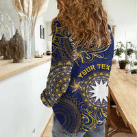 Personalised Nauru Women Casual Shirt Hibiscus Polynesian Tribal Pattern DT05 - Polynesian Pride