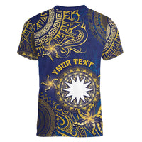 Personalised Nauru Women V-Neck T-Shirt Hibiscus Polynesian Tribal Pattern DT05 - Polynesian Pride
