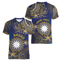 Personalised Nauru Women V-Neck T-Shirt Hibiscus Polynesian Tribal Pattern DT05 - Polynesian Pride