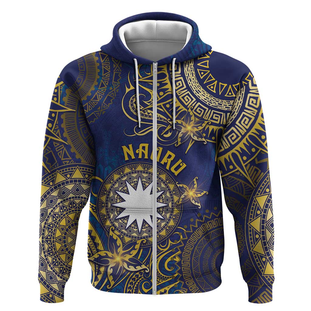 Personalised Nauru Zip Hoodie Hibiscus Polynesian Tribal Pattern