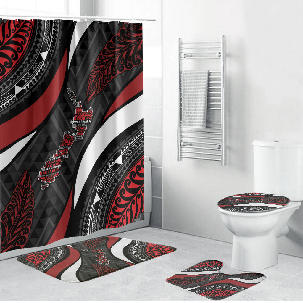 Aotearoa New Zealand Native Birds Map Bathroom Set Silver Fern Tribal Pattern DT05 Bathroom Set (4 pcs) Red - Polynesian Pride