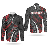 Aotearoa New Zealand Native Birds Map Couples Matching Long Sleeve Bodycon Dress and Long Sleeve Button Shirt Silver Fern Tribal Pattern DT05 - Polynesian Pride