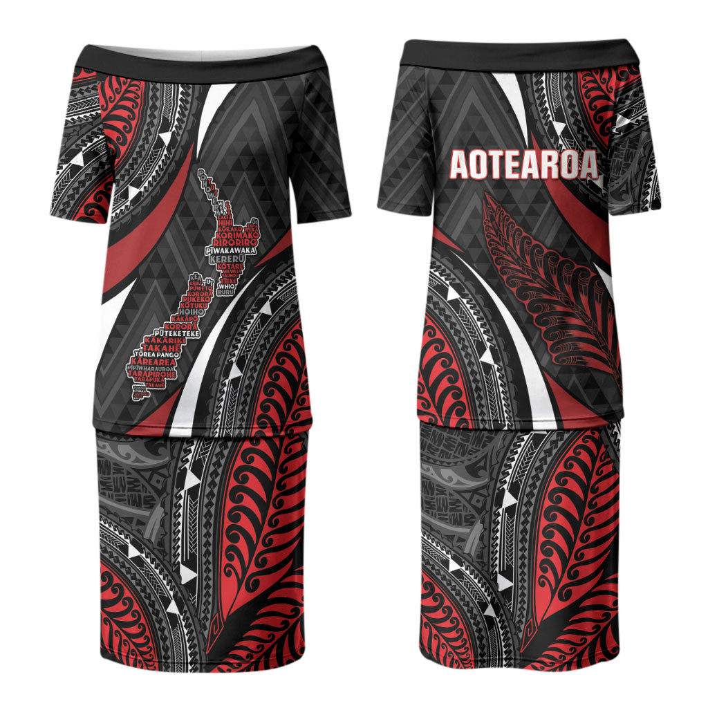 Aotearoa New Zealand Native Birds Map Couples Matching Puletasi and Long Sleeve Button Shirt Silver Fern Tribal Pattern DT05 - Polynesian Pride