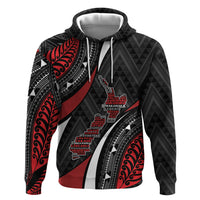 Aotearoa New Zealand Native Birds Map Hoodie Silver Fern Tribal Pattern DT05 Pullover Hoodie Red - Polynesian Pride