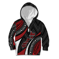Aotearoa New Zealand Native Birds Map Kid Hoodie Silver Fern Tribal Pattern DT05 Zip Hoodie Red - Polynesian Pride