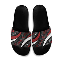 Aotearoa New Zealand Native Birds Map Slide Sandals Silver Fern Tribal Pattern DT05 Red - Polynesian Pride