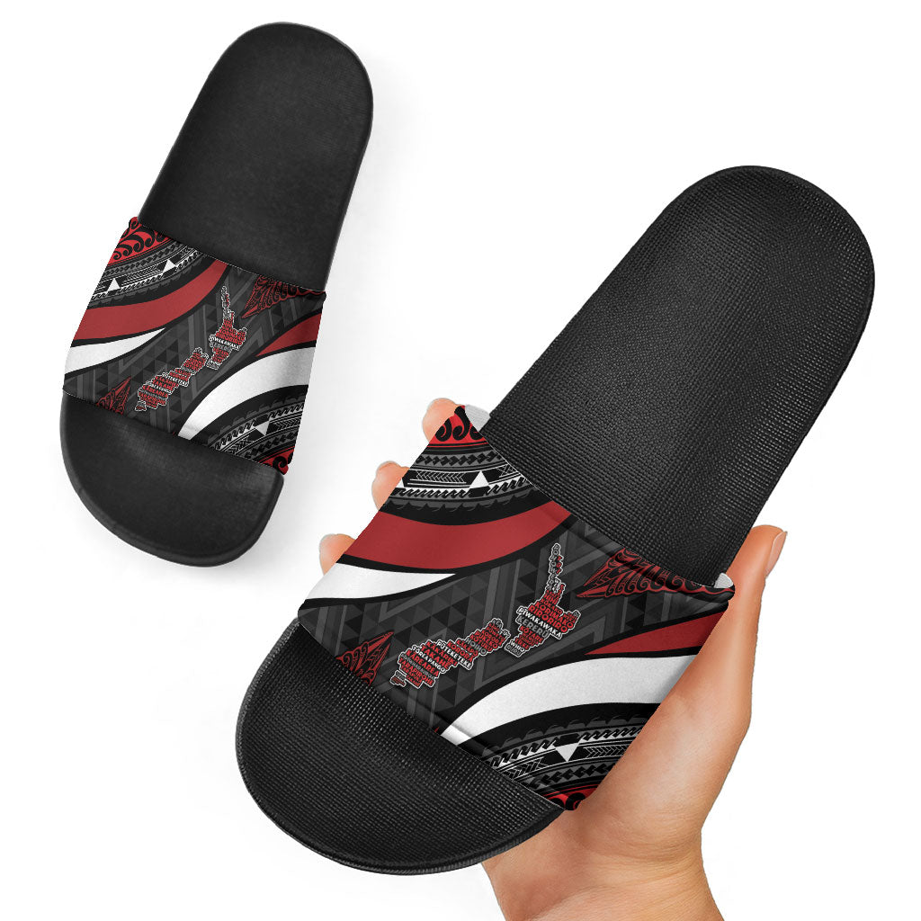 Aotearoa New Zealand Native Birds Map Slide Sandals Silver Fern Tribal Pattern DT05 - Polynesian Pride