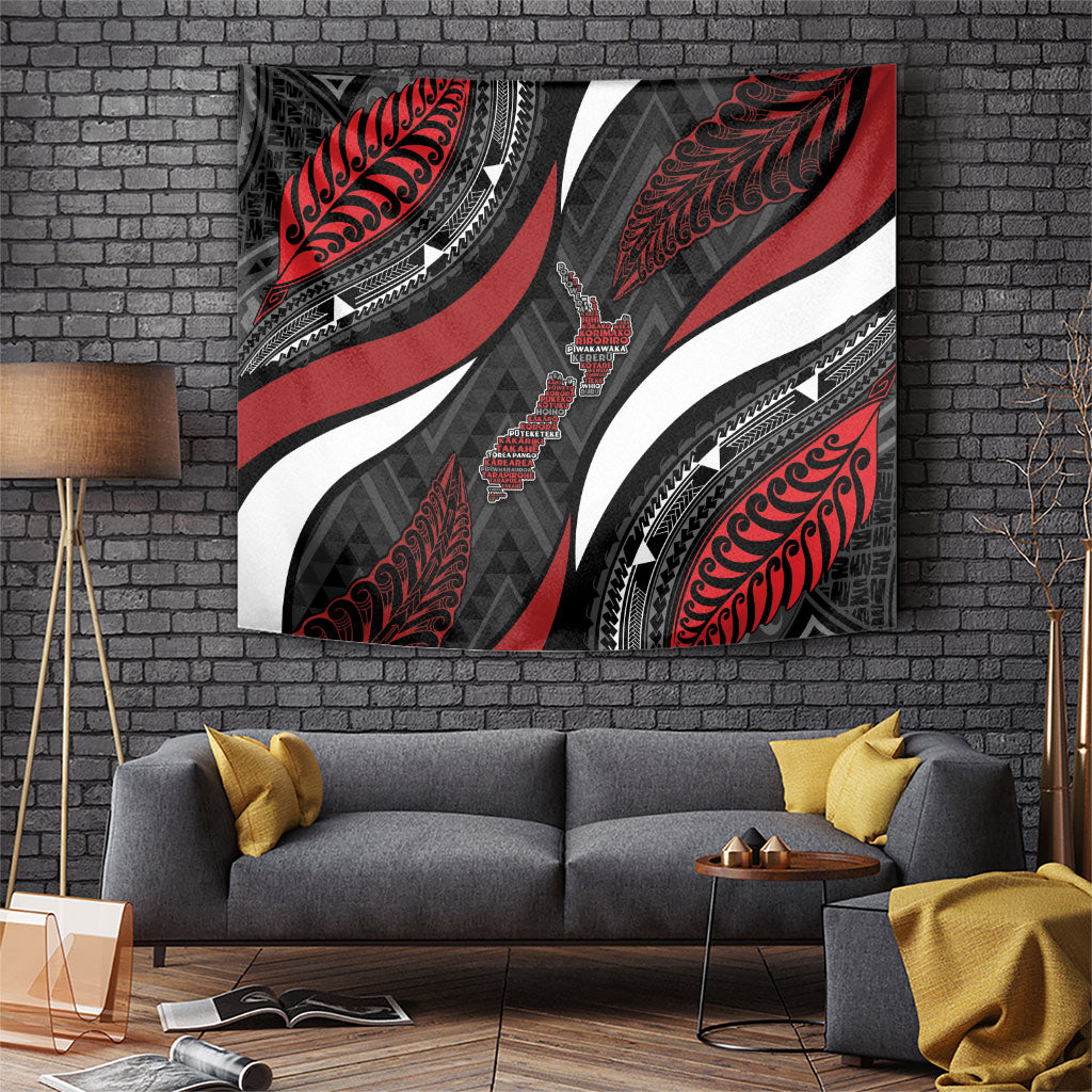Aotearoa New Zealand Native Birds Map Tapestry Silver Fern Tribal Pattern DT05 Red - Polynesian Pride