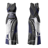 Personalised New Zealand Kiwi Couples Matching Tank Maxi Dress and Long Sleeve Button Shirt Silver Fern Tribal Pattern DT05 - Polynesian Pride