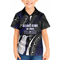 Personalised New Zealand Kiwi Kid Hawaiian Shirt Silver Fern Tribal Pattern DT05 Kid Navy - Polynesian Pride