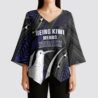 Personalised New Zealand Kiwi Kimono Sleeve Blouse Silver Fern Tribal Pattern DT05 - Polynesian Pride