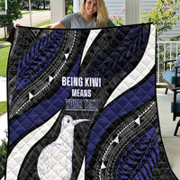 Personalised New Zealand Kiwi Quilt Silver Fern Tribal Pattern DT05 Navy - Polynesian Pride