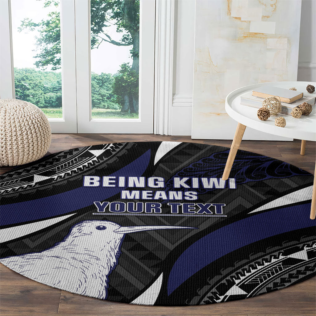 Personalised New Zealand Kiwi Round Carpet Silver Fern Tribal Pattern DT05 - Polynesian Pride