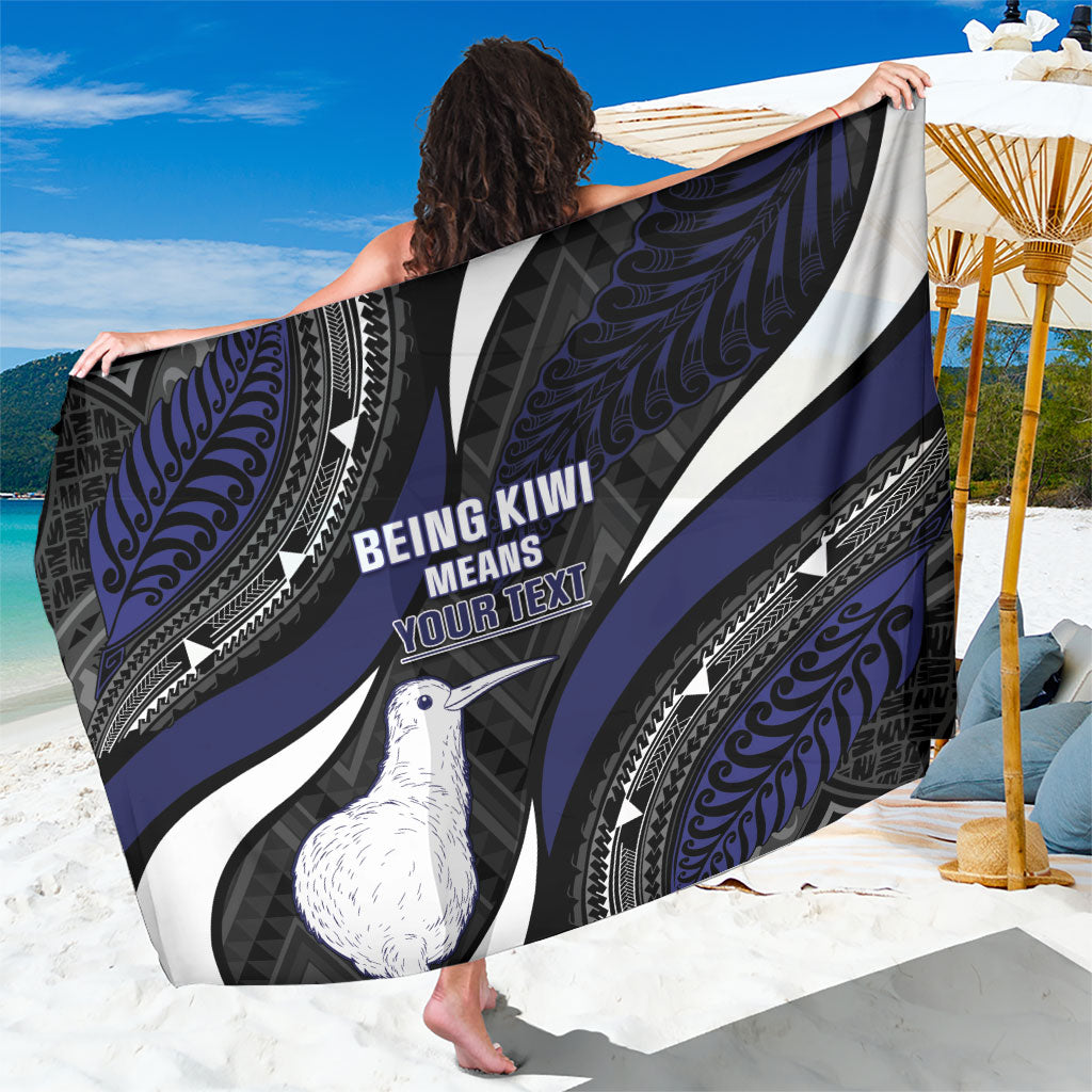 Personalised New Zealand Kiwi Sarong Silver Fern Tribal Pattern DT05 One Size 44 x 66 inches Navy - Polynesian Pride