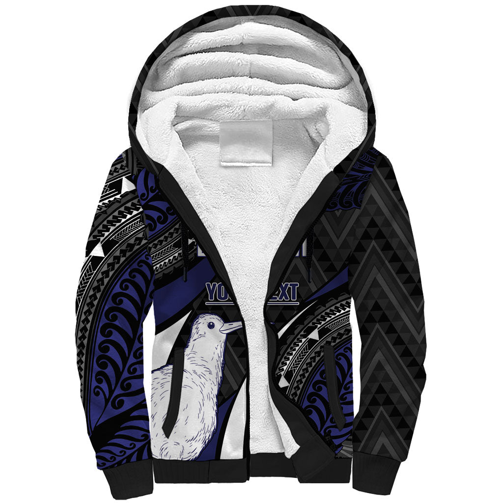 Personalised New Zealand Kiwi Sherpa Hoodie Silver Fern Tribal Pattern DT05 Unisex Navy - Polynesian Pride