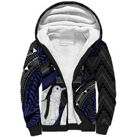 Personalised New Zealand Kiwi Sherpa Hoodie Silver Fern Tribal Pattern DT05 Unisex Navy - Polynesian Pride